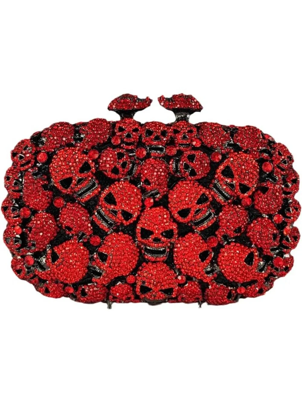 Women's Red Crystal Skull Clutch Purse Rhinestone Evening Halloween Bag